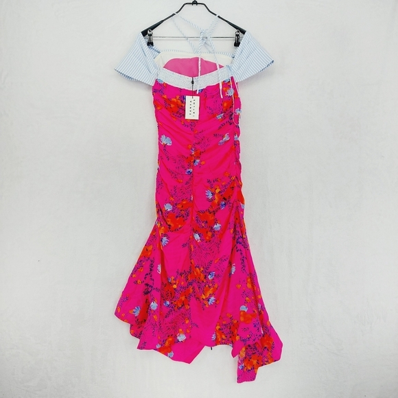 New Tanya Taylor Virginia Off the Shoulder Pink Aymmetric Floral Dress P6428 - Picture 6 of 11